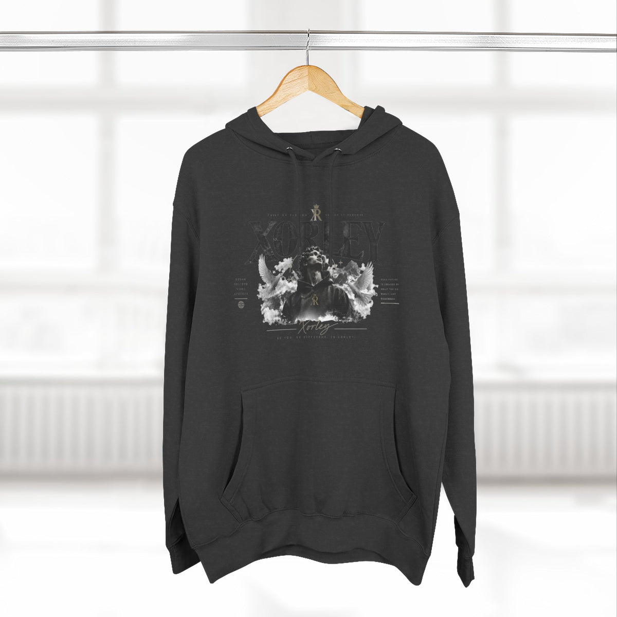 XORLEY Black Ink Smoke Hoodie — Graphic Pullover Fleece Sweatshirt