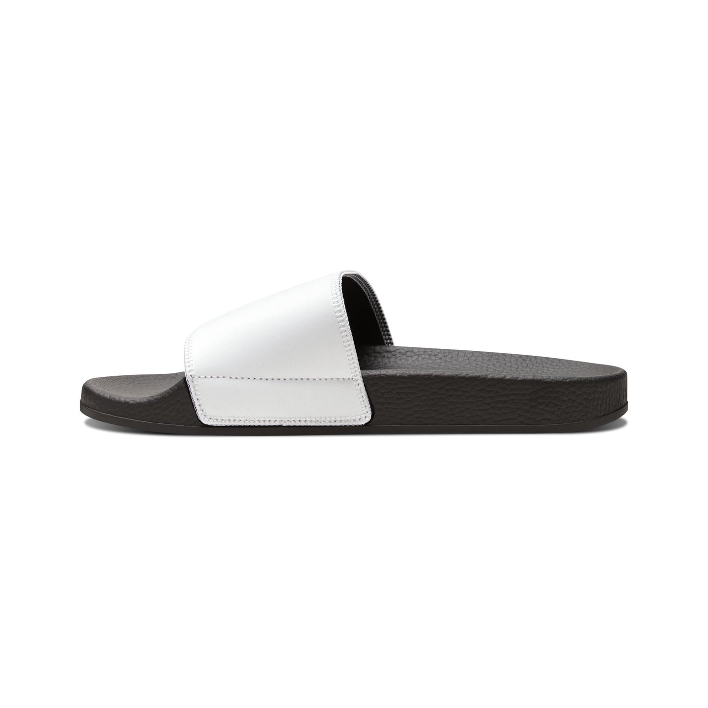 Youth Slide Sandals - White Removable-Strap Slides with Gold Monogram