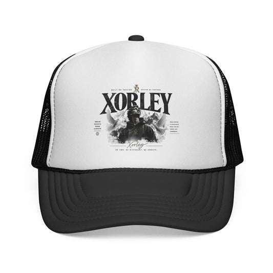 Xorley Graphic Trucker Hat — Vintage Monochrome Logo Cap for Streetwear & Festivals