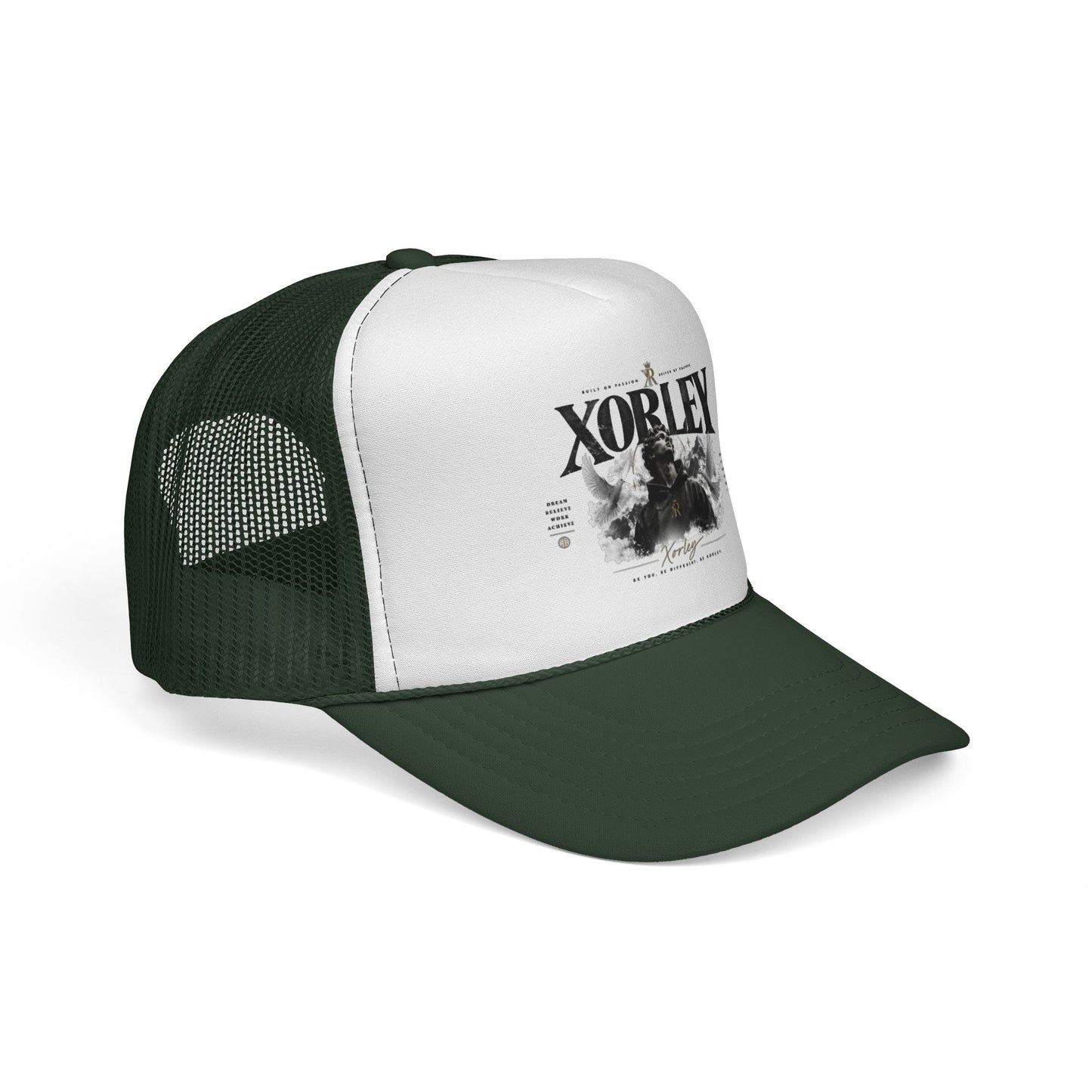 Xorley Graphic Trucker Hat — Vintage Monochrome Logo Cap for Streetwear & Festivals
