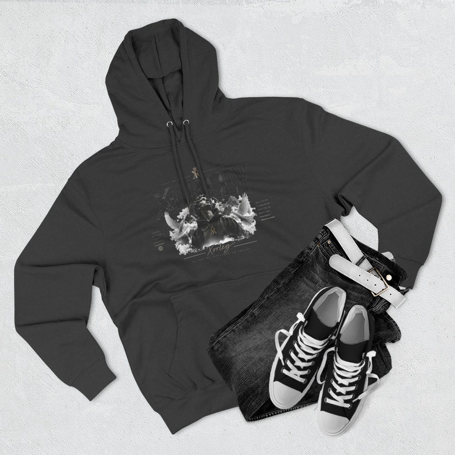 XORLEY Black Ink Smoke Hoodie — Graphic Pullover Fleece Sweatshirt