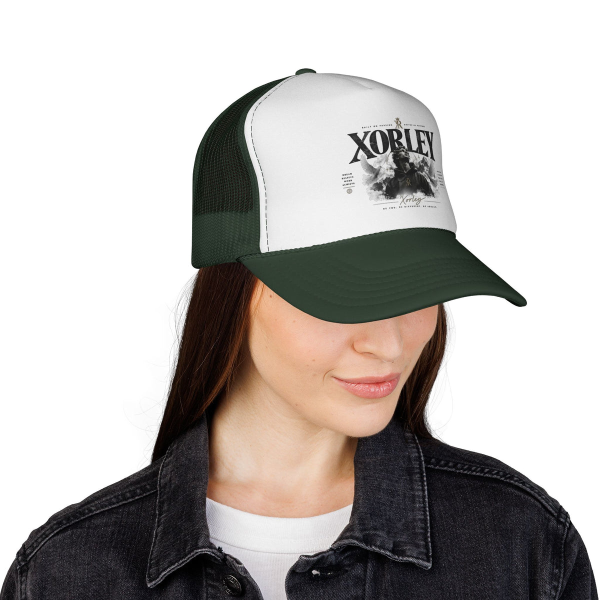 Xorley Graphic Trucker Hat — Vintage Monochrome Logo Cap for Streetwear & Festivals