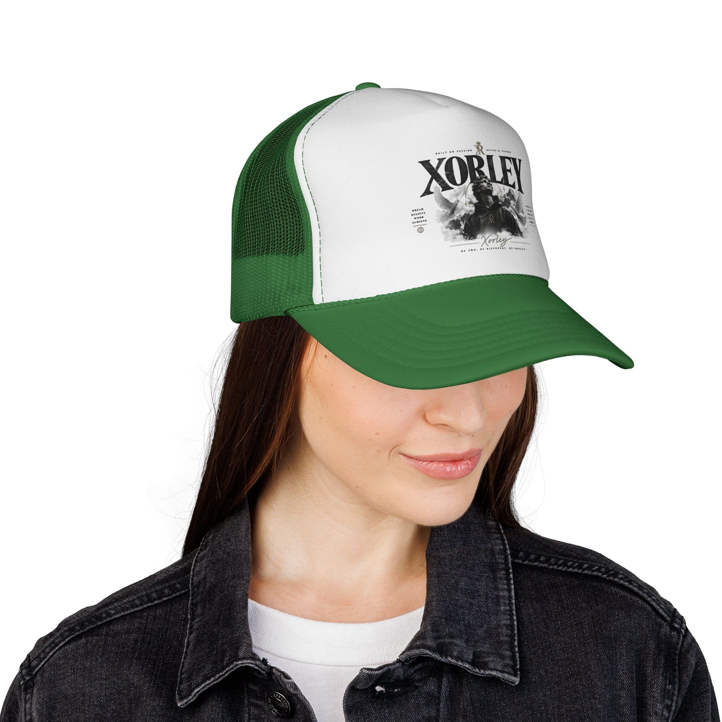 Xorley Graphic Trucker Hat — Vintage Monochrome Logo Cap for Streetwear & Festivals