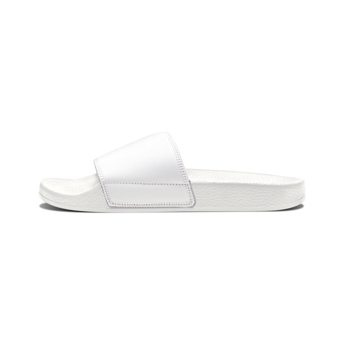 Youth Slide Sandals - White Removable-Strap Slides with Gold Monogram