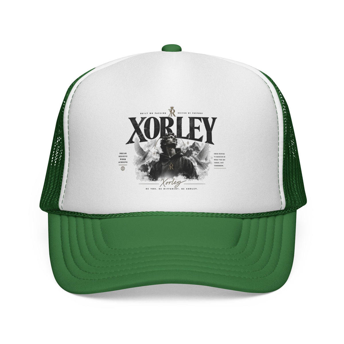 Xorley Graphic Trucker Hat — Vintage Monochrome Logo Cap for Streetwear & Festivals
