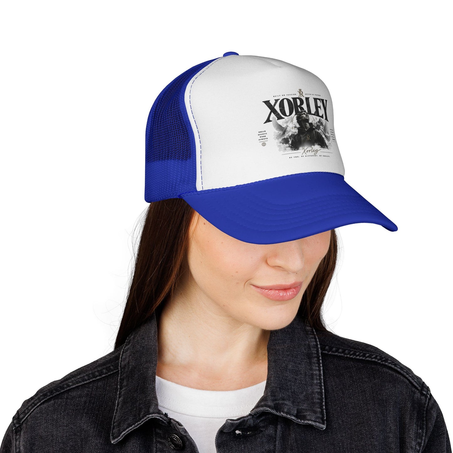 Xorley Graphic Trucker Hat — Vintage Monochrome Logo Cap for Streetwear & Festivals