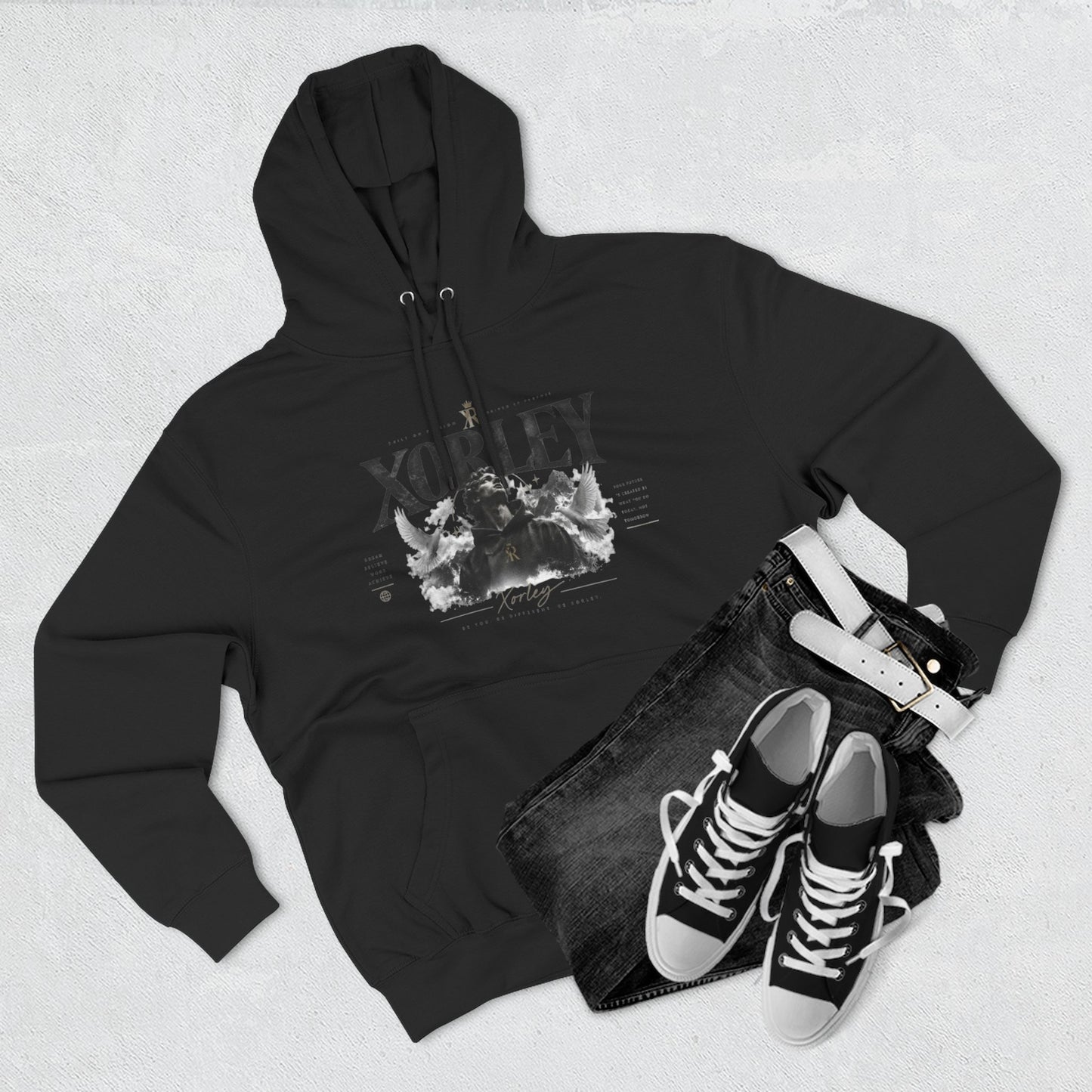 XORLEY Black Ink Smoke Hoodie — Graphic Pullover Fleece Sweatshirt