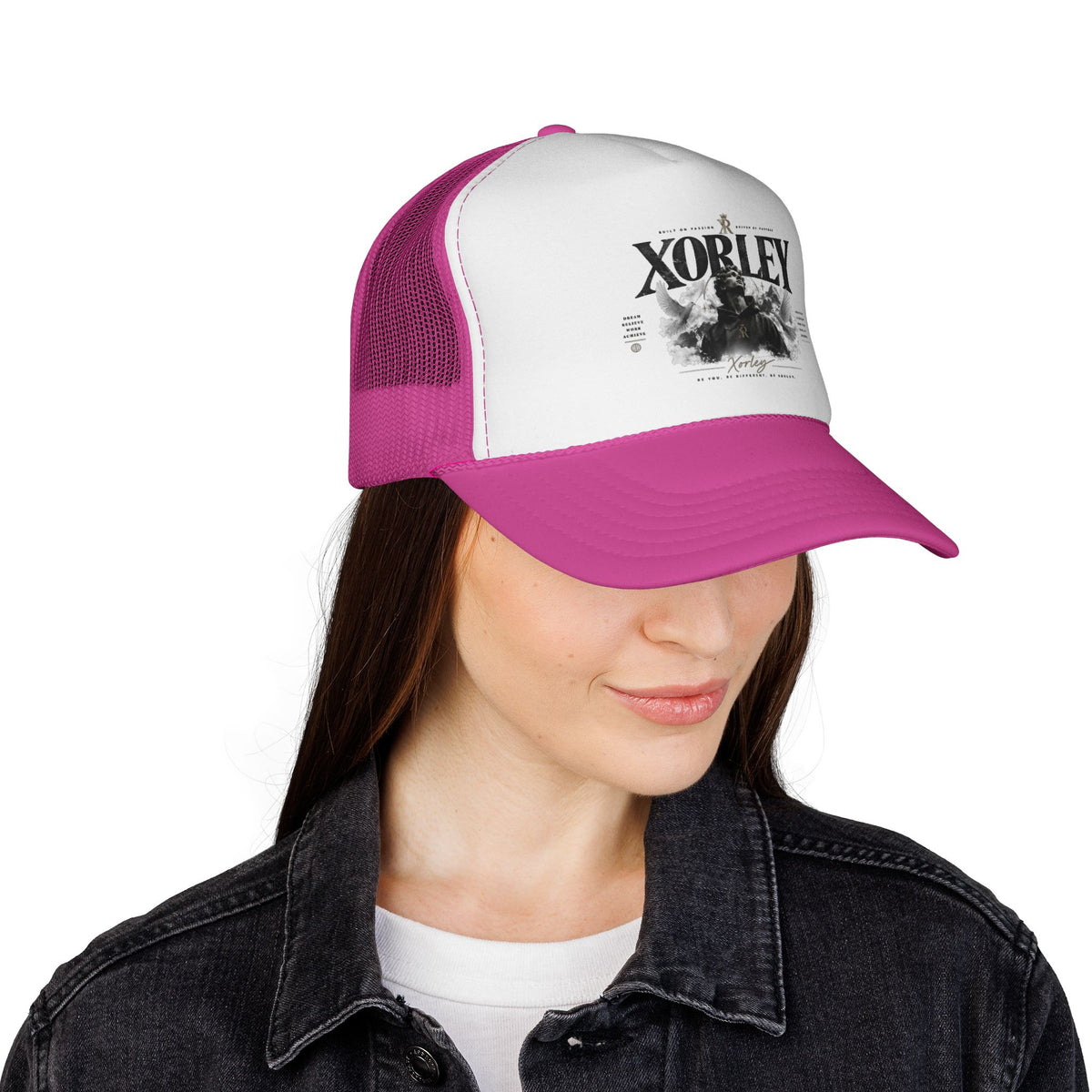 Xorley Graphic Trucker Hat — Vintage Monochrome Logo Cap for Streetwear & Festivals