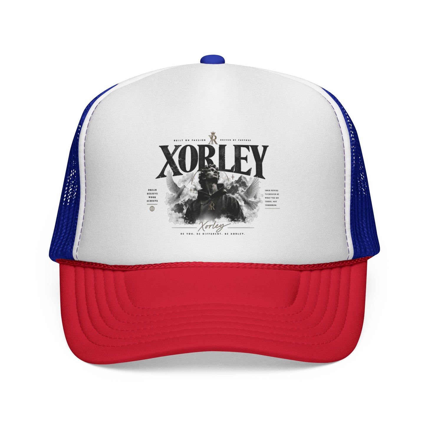 Xorley Graphic Trucker Hat — Vintage Monochrome Logo Cap for Streetwear & Festivals