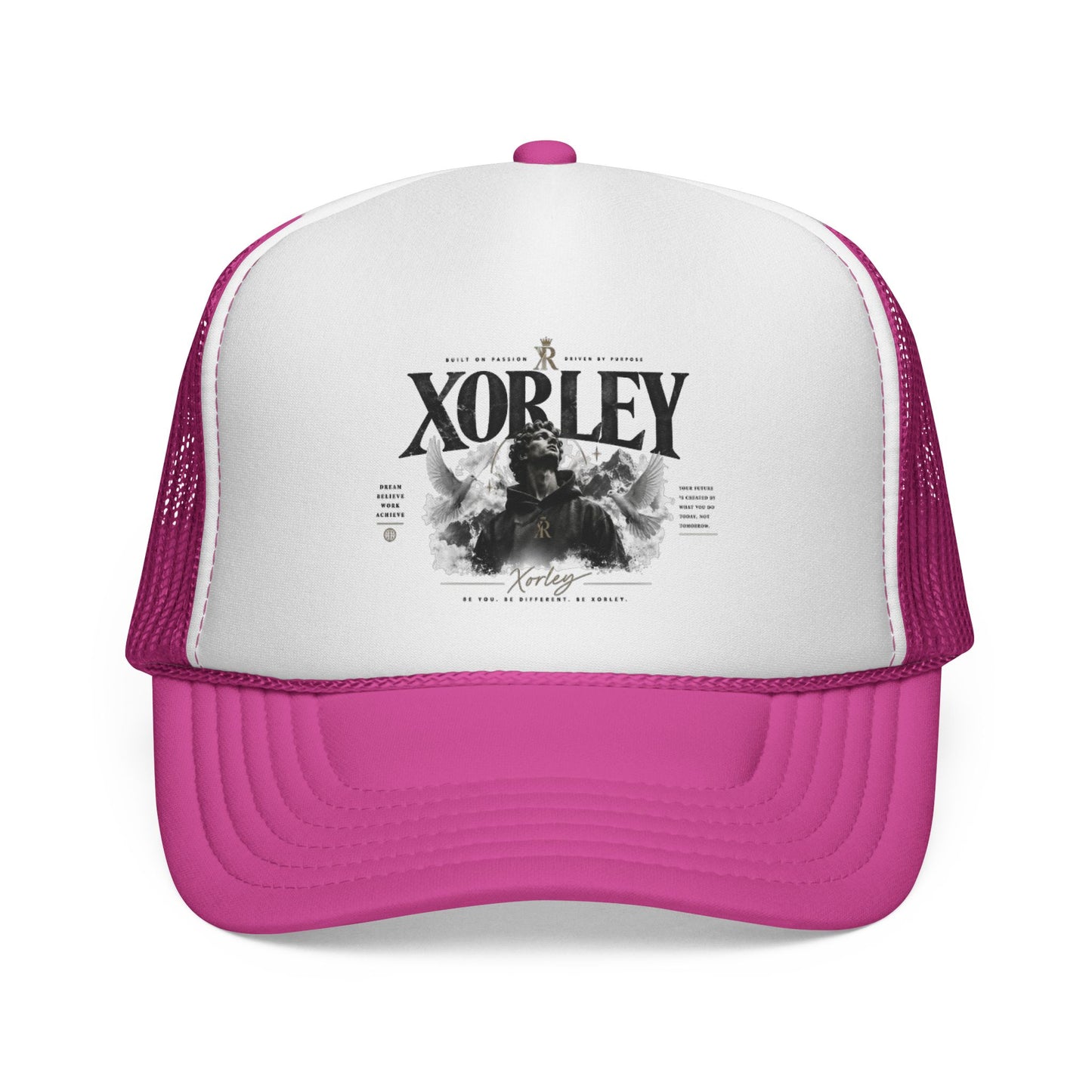 Xorley Graphic Trucker Hat — Vintage Monochrome Logo Cap for Streetwear & Festivals