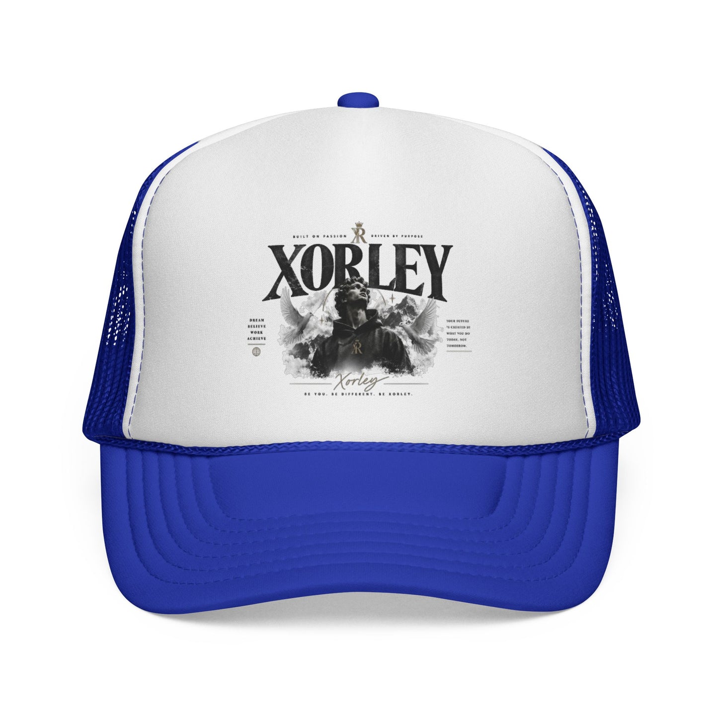 Xorley Graphic Trucker Hat — Vintage Monochrome Logo Cap for Streetwear & Festivals