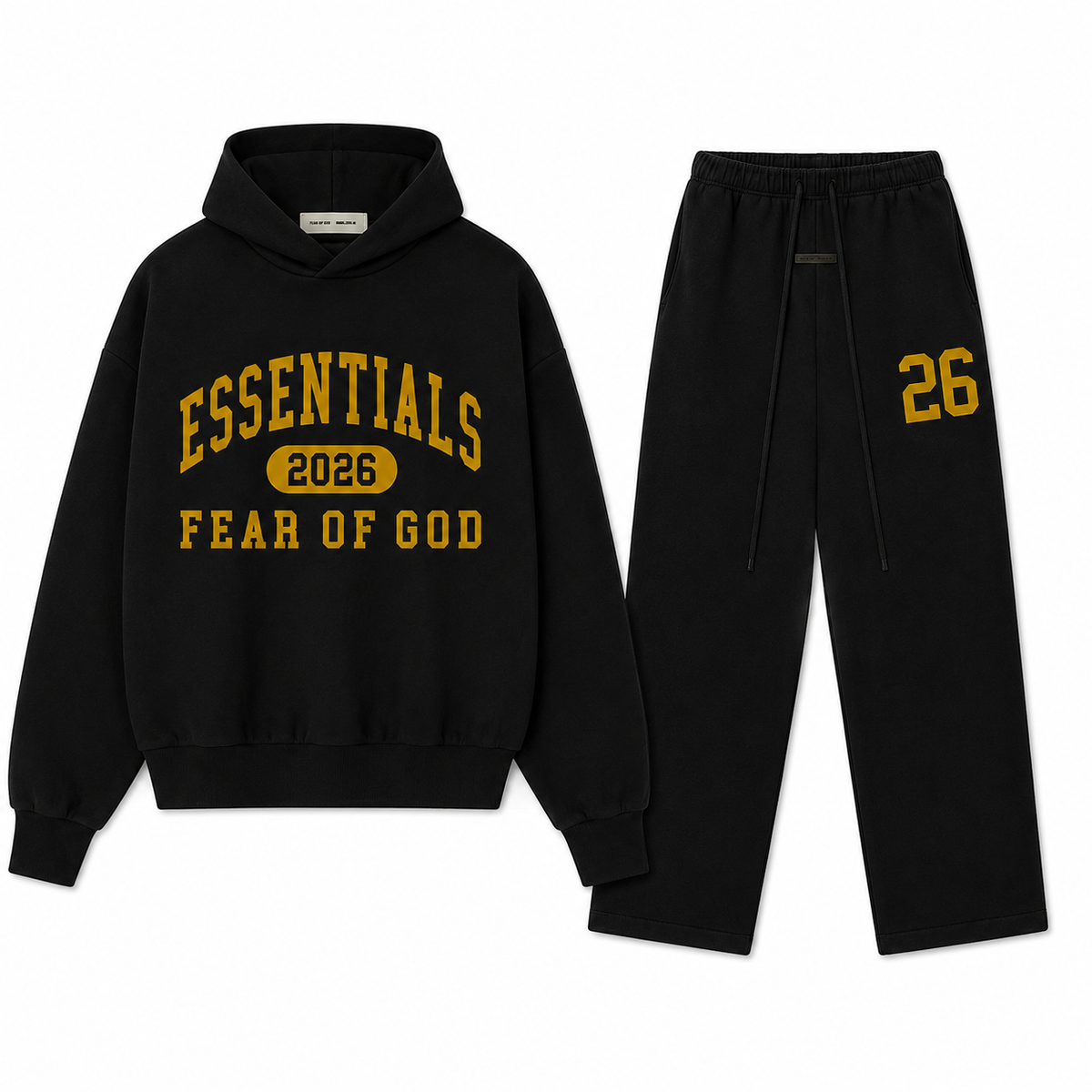 ESSENTIALS 2026 Premium Hoodie & Sweatpants Set – Black