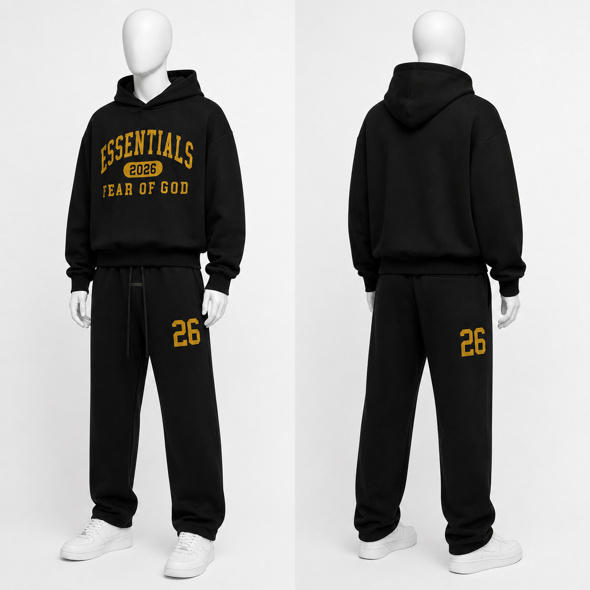 ESSENTIALS 2026 Premium Hoodie & Sweatpants Set – Black