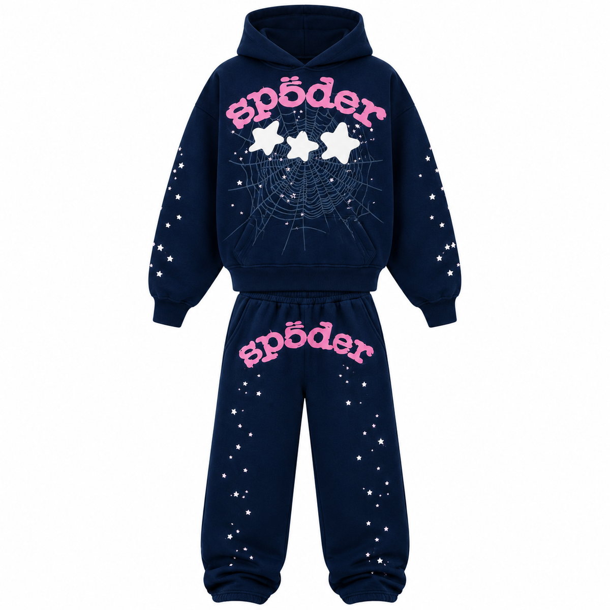 Sp5der Graphic Hoodie & Sweatpants Set – Navy Blue