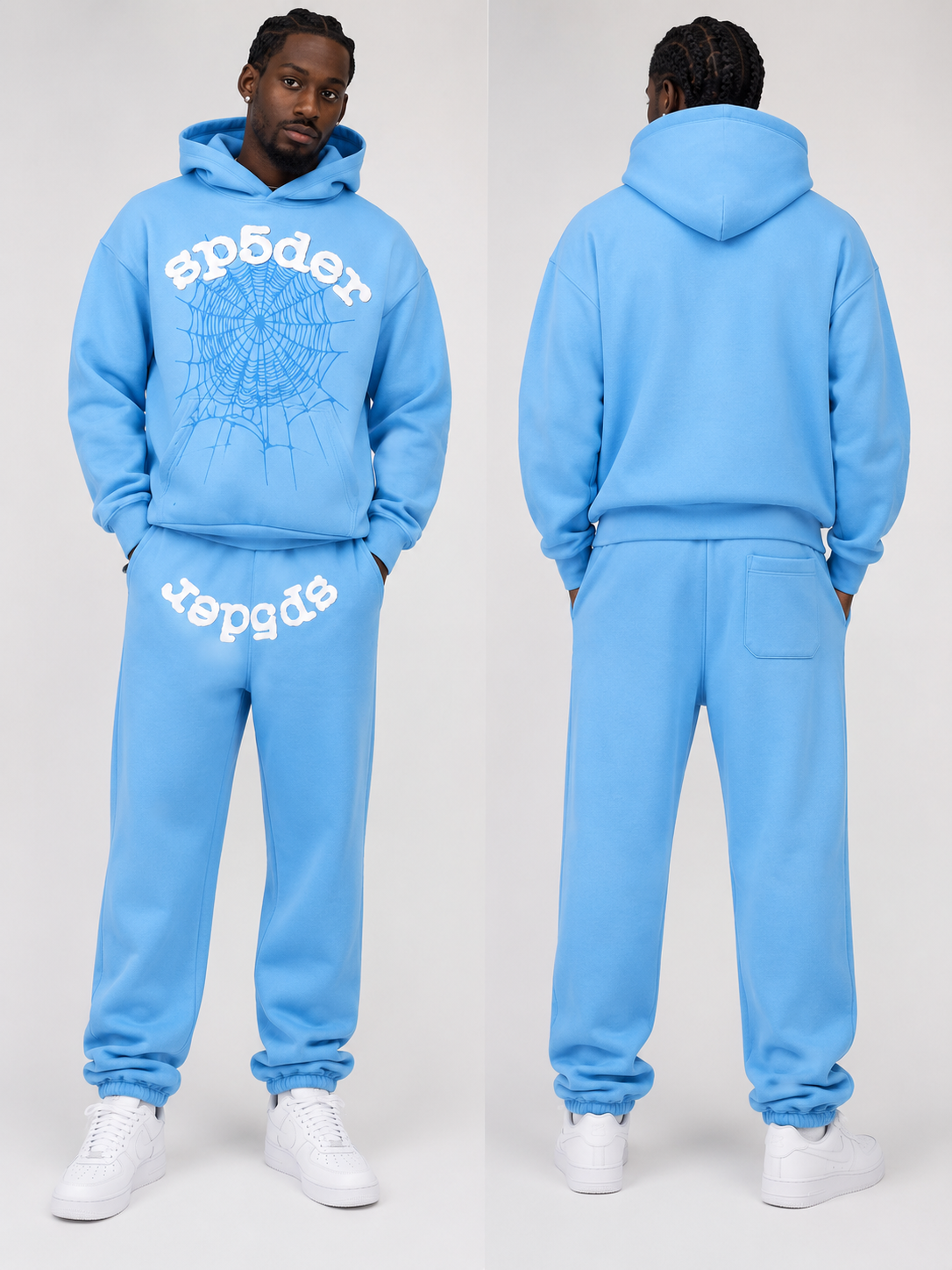 Sp5der Sky Blue Hoodie & Sweatpants Set