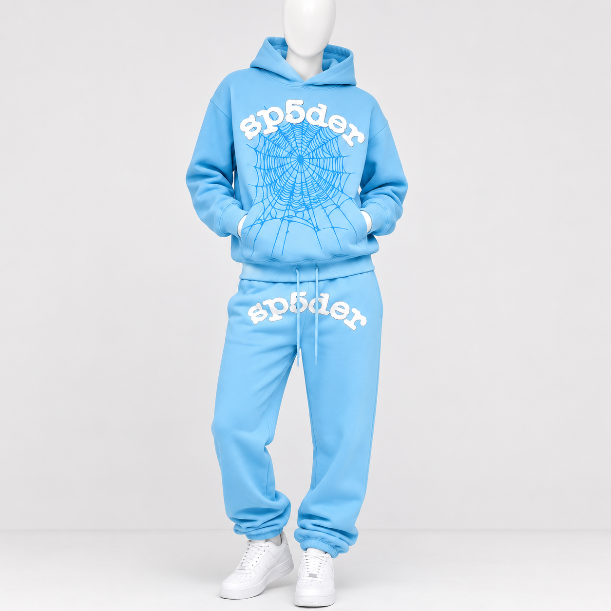Sp5der Sky Blue Hoodie & Sweatpants Set