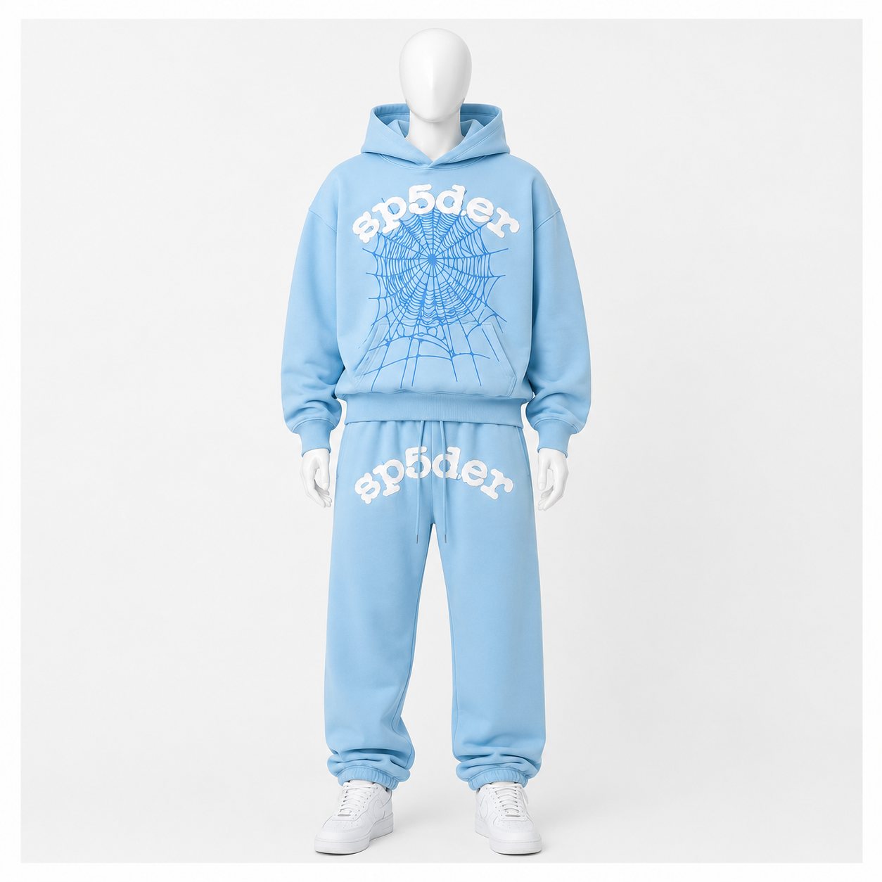 Sp5der Sky Blue Hoodie & Sweatpants Set