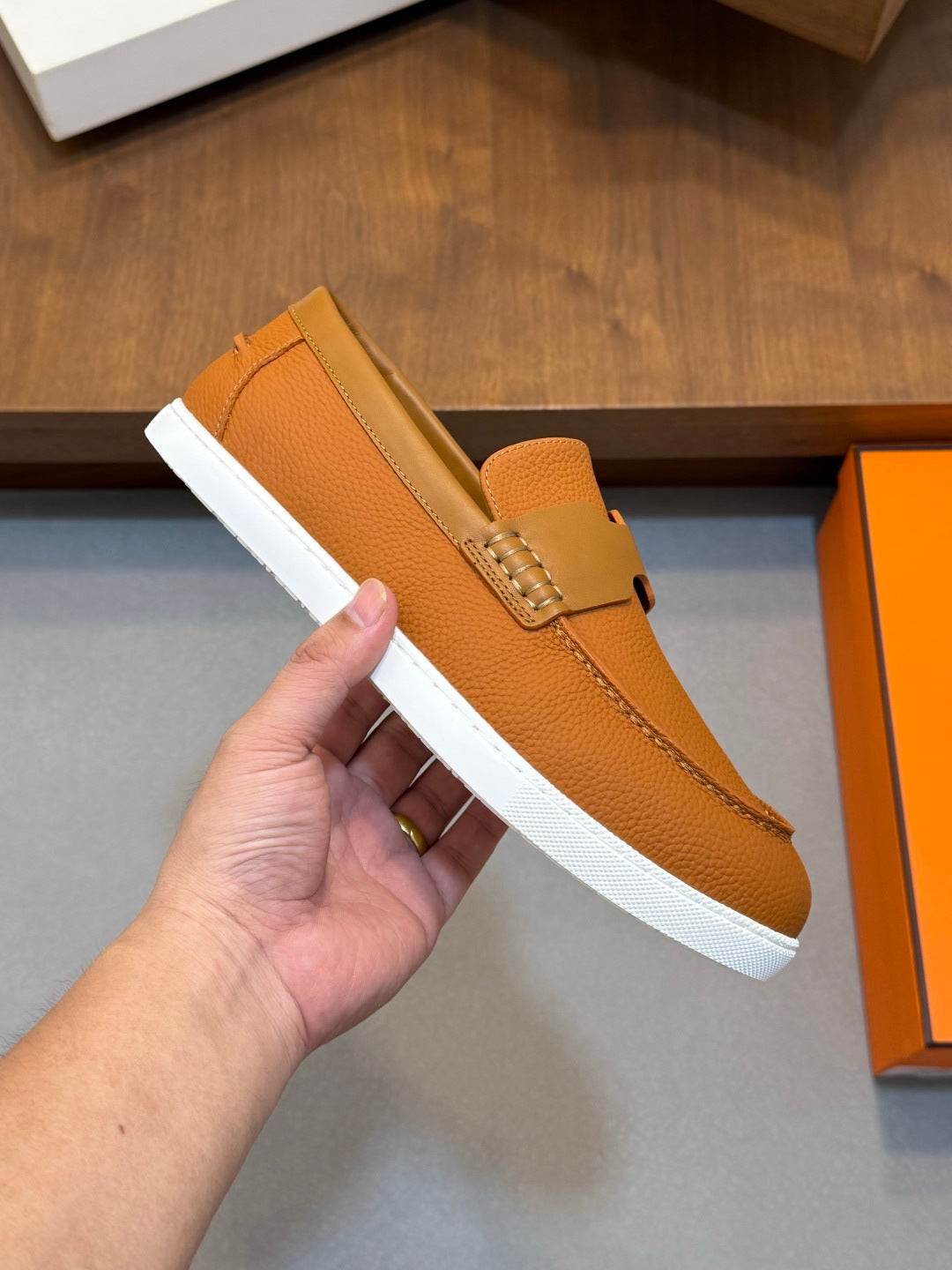 Hermès Leather Slip-On Loafers – Brown